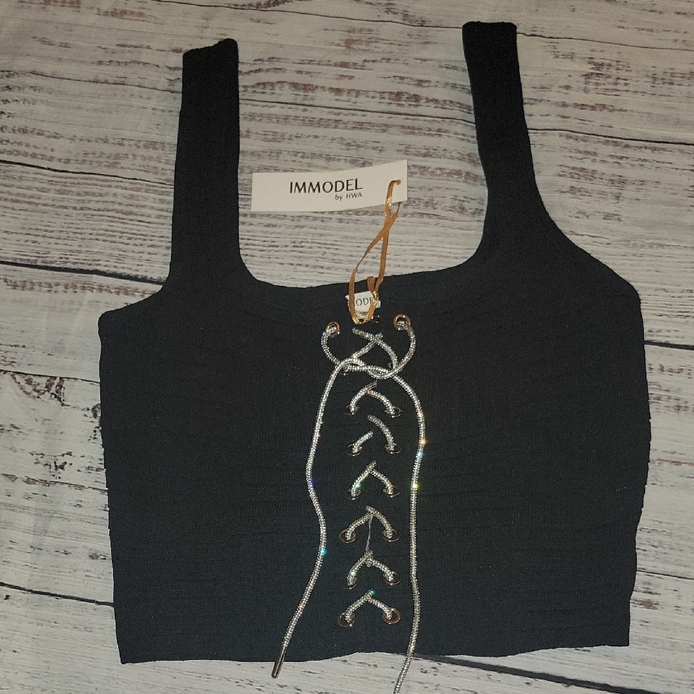 Black Cropped Top with Silver Accents